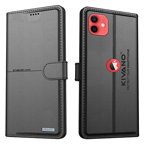 Image of KIVANO iPhone 12 Professional Series Wallet Case | Luxurious Design | Premium | PU Leather Flip Case Back Cover | Magnetic Closure - Black