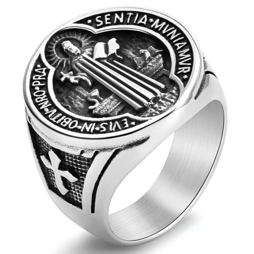Bague médaille Benedict homme acier titane pendentif croix or bijoux hip hop tendance