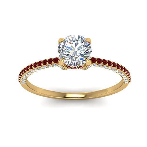 Image of Choose Your Gemstone Delicate Hidden Halo Diamond CZ Ring Yellow Gold Plated Round Shape Petite Engagement Rings Minimal Modern Design Birthday Gift Wedding Gift US Size 4 to 12