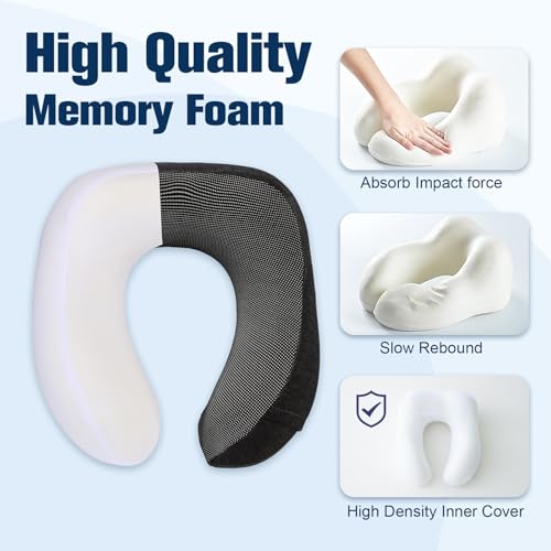 Image of Cirorld Neck Pillow for Traveling, Travel Pillows for Airplanes,100% Pure Memory Foam Travel Neck Pillow, Adjustable Flight Pillow, Portable Plane Accessories with Eye Mask, Earplugs, Carry Bag