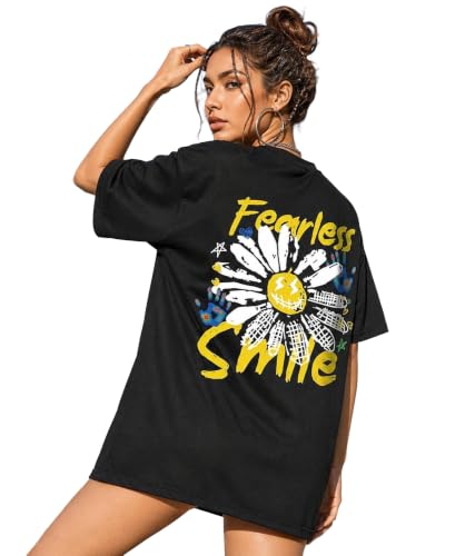 Image of London Hills Oversized Tshirt for Woman | t Shirt for Woman Oversized Fit Printed Round Neck | Tops for Woman's | Women t Shirt Loose Fit Drop Shoulder | t Shirts for Women | Western Tops