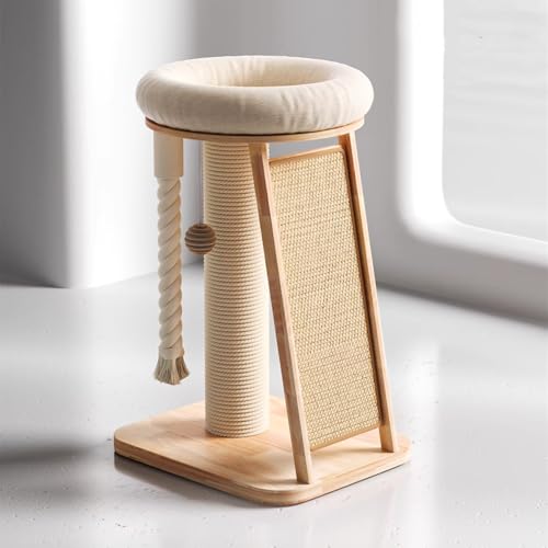 Torre para gatos multifuncional de madera natural miniatura 6