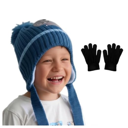 Kit Touca Infantil Inverno Gorro Forrado Quentinho + luva Preta (BR, Idade, 2 Anos, 10 Anos, Crianças, Azul Escuro)