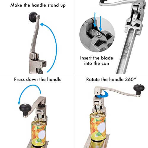 Erinaik Commercial Can Opener Heavy Duty For #10 Cans, 24.2” Manual Table Mounted Can Opener With Plated Steel Base For Large Cans Up To 18” Tall, For Restaurant Hotel Bar Compatible With Edlund #1 #TOP3