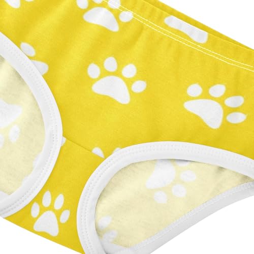Toddler Girls Underwear 2t Cotton Girl Panties Cute Animal Briefs Underpants White Dog Paw Prints Bright Yellow4