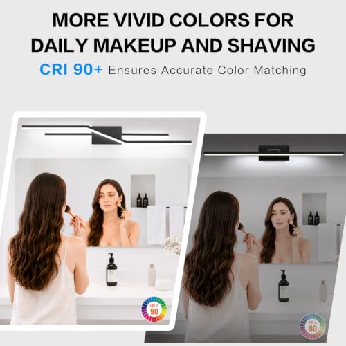 Image of SOLFART Bathroom Lighting Fixtures Over Mirror 40 Inch Dimmable Matte Black Vanity Lights Modern Bathroom Light
