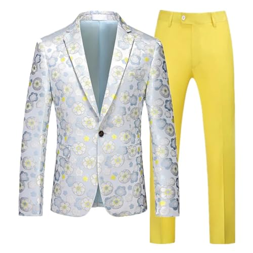 Men's Floral Print Performance Suit Set 2-Piece Stage Tuxedo Blazer Pants for Singers Weddings4