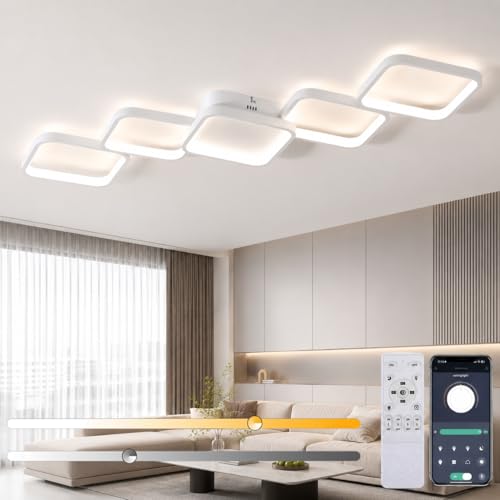 LED Deckenleuchte Dimmbar Wohnzimmerlampe 54W 5400LM Deckenlampe mit Fernbedienung & App Memory Funktion/Nachtlicht 106x40cm Modern Rechteckige Design Weiß schlafzimmerlampe für Esszimmer Küchen Flur