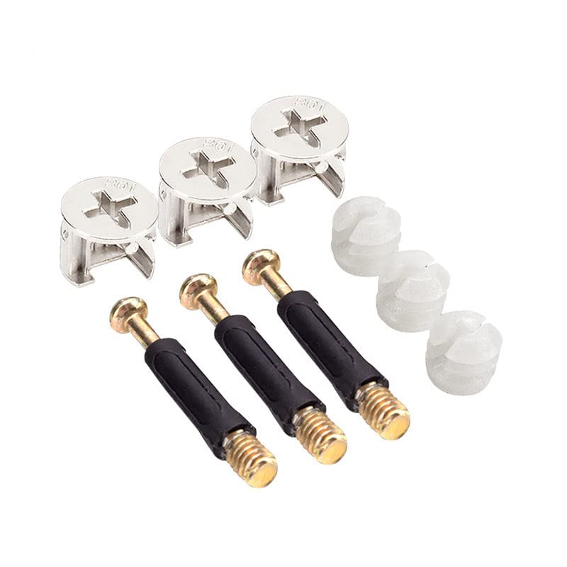 Image of Rely⇒VP INDUSTRIES (Combo-10 Pcs) 3-in-1 Furniture Connecting Kit M6x40 mm Dowel with Cam Lock Connectors Pre-Inserted Nut Screw Eccentric Wheel for mounting, Cabinets Drawer Wardrobe and Wood Boards