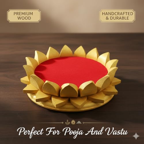 Image of Parth Pooja Wooden Lotus Kamal Aasan-Where god Resides, Made of ShriParni Wood for Keeping Maha Meru Shri Yantra (10 Inch)