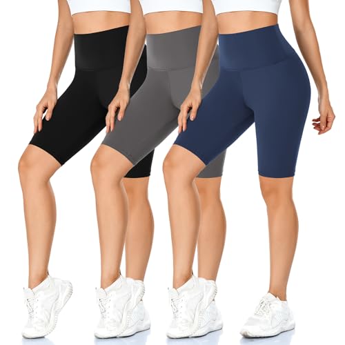MOREFEEL 3 Pack Buttery Soft Biker Shorts for Women – 8" High Waist Tummy Control Workout Yoga Running Gym Athletic Shorts