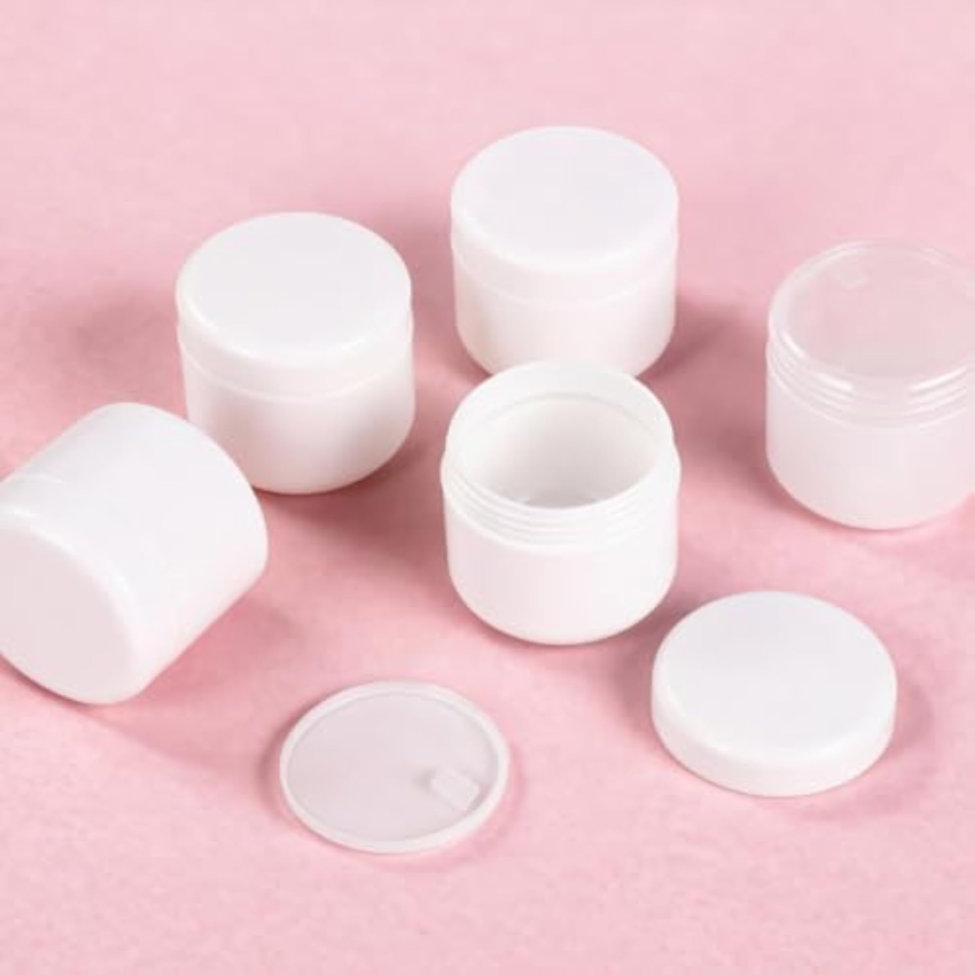 6Pcs Refillable White Plastic Cosmetic Sample Jars