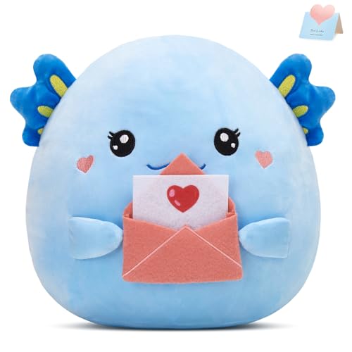 Image of 12 inch Blue Axolotl Plush Original Stuffed Salamander with Love Letter