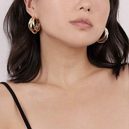 Triple Hoop Earrings Chunky Tube Gold Silver Earrings Minimal Statement Fashion for Women (gold)2