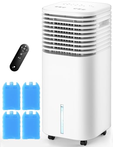 CENSTECH 4-IN-1 Portable Air Conditioners, Evaporative Air Cooler w/4 Modes & 3 Speeds, 15H Timer for Smart Auto-off, 2-Gal Tank for 20H Cooling,17FT Remote,No Hose Needed,120°Oscillating Swamp Cooler