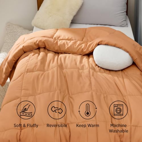 Image of Bedsure Comforter Duvet Insert - Quilted Comforters Twin Size, All Season Duvet, GentleSoft Down Alternative Bedding Blanket, with 8 Tabs, Gifts for Women /Men, Burnt Orange, Twin 88 x 68 Inches