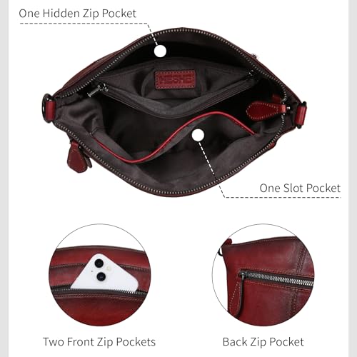 Image of HESHE Crossbody Bags for Women Genuine Leather Purses with Multi-Pockets Vintage Ladies Small Shoulder Satchel Bag