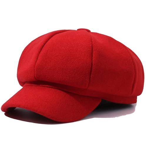 CLeemuziN Retro Wool Blend Newsboy Caps for Women Winter Warm Octagonal Painter Beret Solid Cabbie Bakerboy Cap Medium