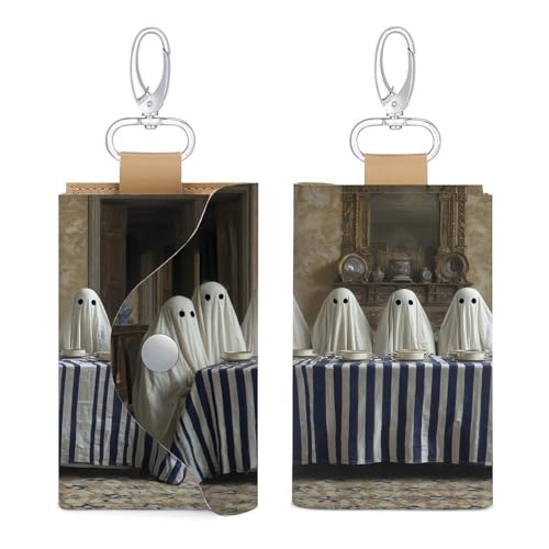 Nine Ghosts at The Long Rectangular Table Key Holder Bag PU Leather ID Card Holder Keychains Case Cover for Men Women3