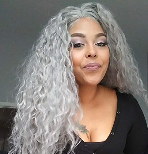 Candice Hair Synthetic Lace Front Wigs Long Loose Curly with Baby Hair Natural Hairline Heat Resistant Fiber Lace Wigs Swiss Natural Gray Wig For Black Women 180% Density 24 Inch 0906