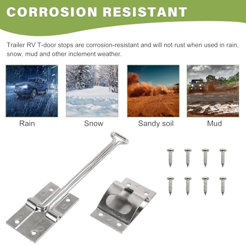 Image of povtii 2 PCS Camper RV Door T-Latch, 6 Inch 304 Stainless Steels RV Door Holder Entry Door Catch, Metal Polished Exterior Door Hooks for Most Vehicles, Universal Car Accessories (6 Inch)