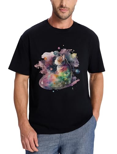 Men's 100% Cotton Short Sleeve T-Shirts Animal Inkjet Print Loose Fit Crew Neck Tops Cool Graphic