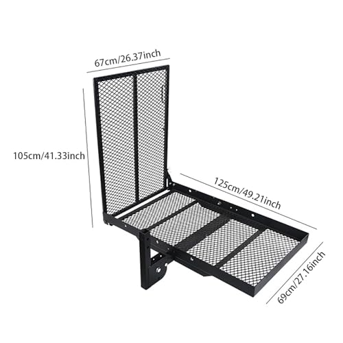 Soporte de carga de enganche de 500 libras, cesta receptora plegable de metal resistente con reflectores para SUV, camiones, caravanas - Estante de transporte duradero para equipo al aire libre