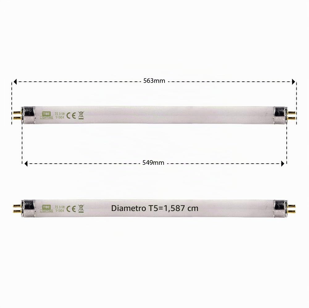 TBE Lighting T5 - Lampade fluorescenti a tubo da 14 W, 549 mm, lampadine CFL, attacco G5, attacco base a 2 pin, T5, ad alta efficienza, luce diurna, 6500 K, confezione da 4