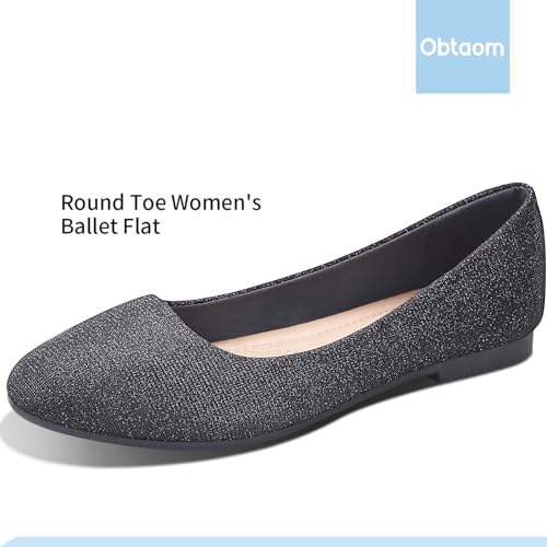 Obtaom Round Toe Women Flat Shoes Slip on Girls Dress Black Ballet Flats3