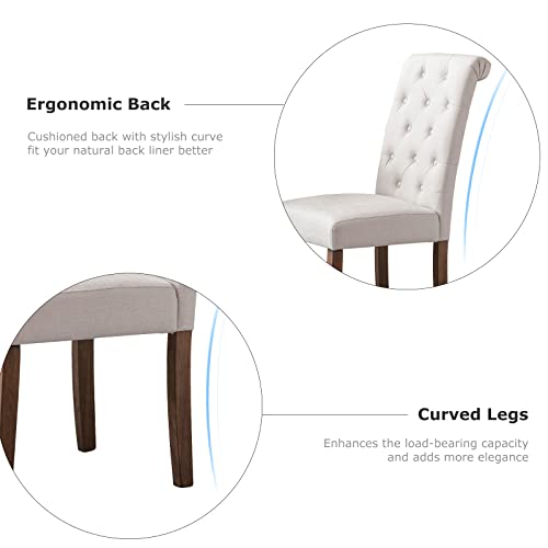 Colamy Tufted Dining Chairs Set Of 2, Accent Parsons Diner Chairs Upholstered Fabric Dining Room Chairs Side Chair Stylish Kitchen Chairs With Solid Wood Legs And Padded Seat - Beige/White #TOP5