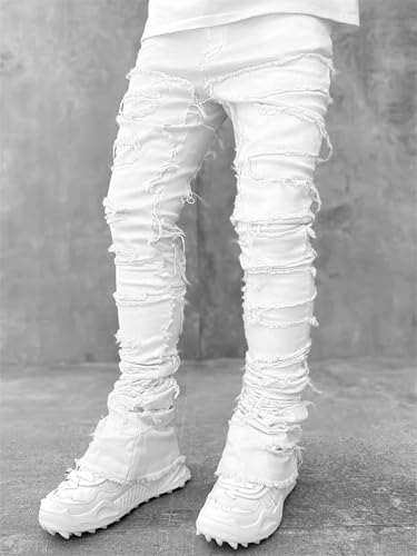 Men's Slim Fit Stretch Jeans Slim Fit Patch Y2K Denim Pants Stretch Fit Skinny Stacked Ripped Destroyed Jeans3