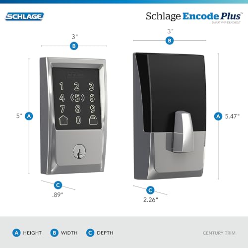 Image of Schlage Encode Plus Smart Wi-Fi Lock for Front Door, Keyless Entry Deadbolt, Unlock with Apple Watch, Built-in WiFi and App Control, Easy Install, Alexa & Apple HomeKit Compatible, Bright Chrome