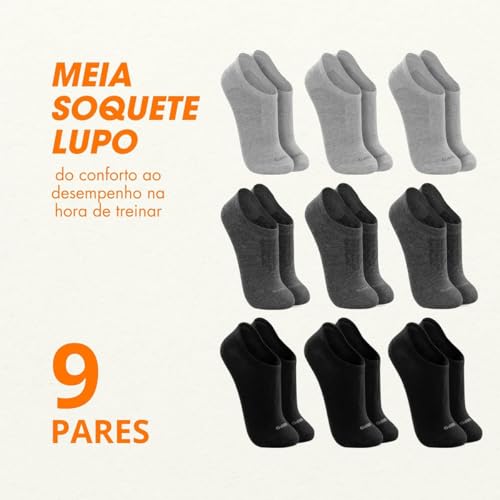 LUPO Kit 9 Pares Meia Soquete Sapatilha Invisível Esportiva Algodão Unissex Adulto, 3 Chumbo - 3 Cin