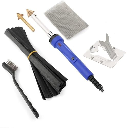 CENPEK Kit de soldador de plástico, 80 W, kit de soldadura de plástico para parachoques, reparación de kayak, dos puntas, una malla, soporte de metal, varillas blancas y negras - 220v