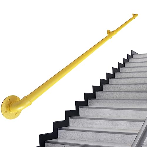 Rampe d'escalier jaune robuste en acier industriel avec support mural