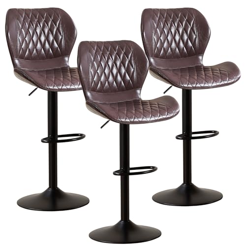 Image of Bar Stools Set of 3, Modern Swivel Counter Height Barstools for Kitchen Island Chairs, Adjustable Faux Leather Bar Stools with Back for Kitchen Counter Bar, Coffee