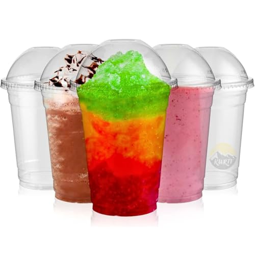 KURTT - Smoothie Becher mit Deckel - 50 Stück / 300ml - Ø 95 mm + Dom Deckel Smoothie Tassen - Saft und Smoothie Becher - Smoothies und Milchshakes - Smoothie Becher to go - Plastikbecher mit Deckel -