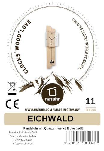 Pendeluhr aus Holz Eichwald mit geräuscharmem Quarzwerk