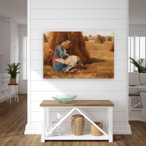 Peinture Toile Repos Auprès D'une Meule De Foin Ralli Effet Huile Premium - 4