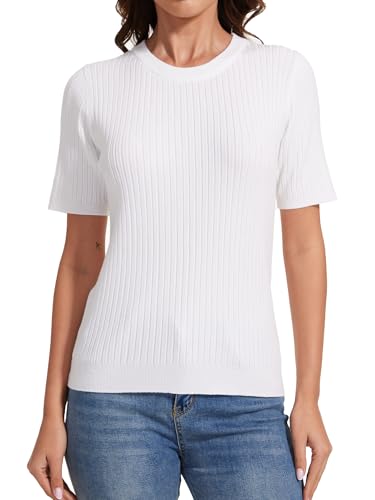 Womens Short Sleeve Tops Fall Crew Neck Casual Pullover Sweaters Basic Clothes Business Outfits for Women2