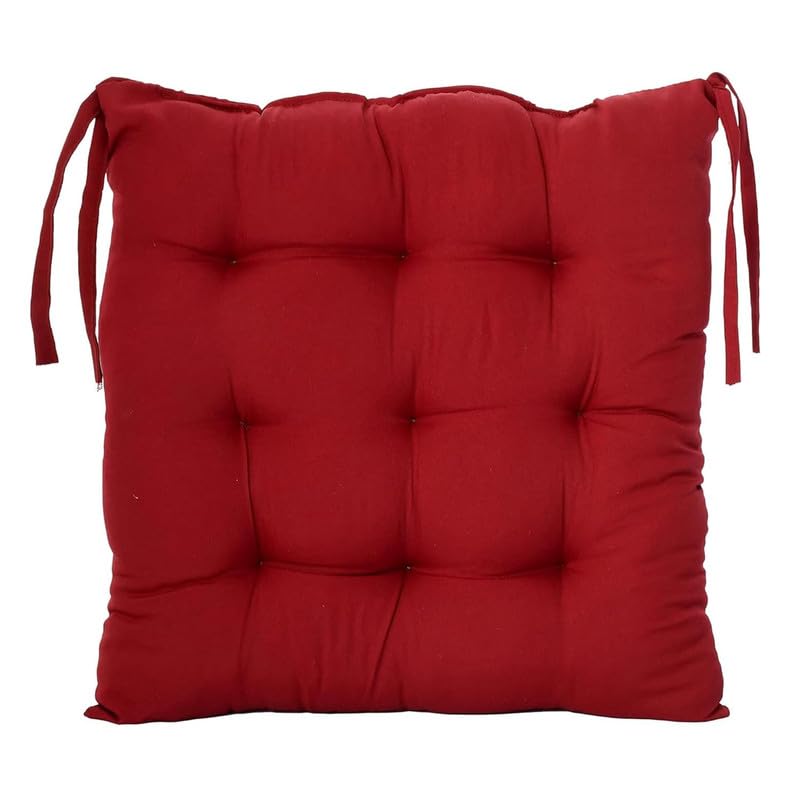 Image of Rajasthan Crafts Pack of 2 Chair Pad | Chair Cushion Pad | Microfiber Square Chair Pads with Ties | Seat Cushion for Chair Office, Sitting, Pooja, Dining & Office Tables (16x16 Inch, Maroon)