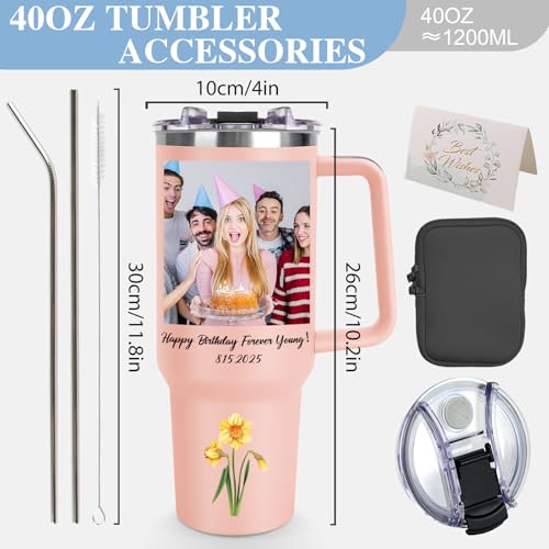 Image of Personalized Tumbler with Handle and Straw, Custom 40oz Tumbler with Picture Logo Text - Stainless Steel Travel Coffee Cup, Personalized Christmas Gifts Mom Dad Friend