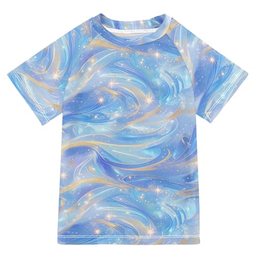 Liquid Blue Girls Bathing Suit Short Sleeves Rash Guard Girls Swimwears Football Shirt for Youth Boy 9-10Y