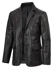 Black - Juan Men's Leather Blazer Maroon Distress Black