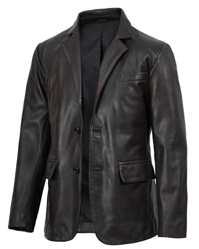 Image of fjackets Mens Leather Blazer Jacket - Real Lambskin Leather Sport Coat, 2-Button, Fully Lined, Business to Weekend
