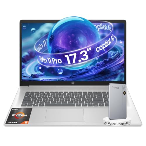 Image of HP 17.3-inch Touchscreen Business Laptop - 36 GB RAM, 1 TB SSD, AMD Ryzen 5 7530U, Windows 11 Pro, Fast Charge, Privacy Webcam, AI Voice Recorder Bundle for Student & Work
