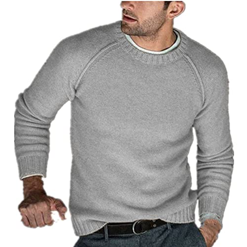 ANBID Suéter masculino solto casual manga longa suéter gola redonda suéter no outono (rosa, G)