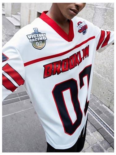 GORGLITTER Men's V Neck Racing Print Jersey Shirt Number Graphic Oversized Short Sleeve Streetwear T-Shirt3