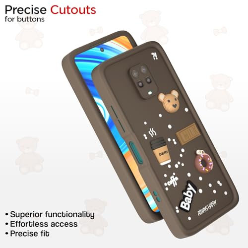 Image of Pikkme Back Cover for Redmi Note 9 Pro /Note 9 Pro Max /Poco M2 Pro /Note 10 Lite | Cute Fun Cartoon 3D Bear Silicone Full Body Protection Bumper Cover (Brown)
