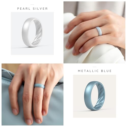 ThunderFit Women's Silicone Wedding Rings, Rubber Engagement Bands 6mm Wide 2mm Thick - 1/4/6/8/9/12 Variety Multipack4